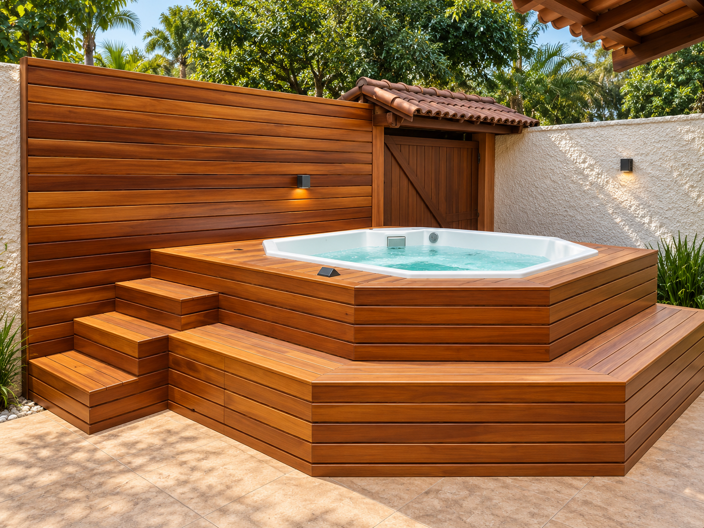 Deck Esculpido em Madeira Nobre para Spa